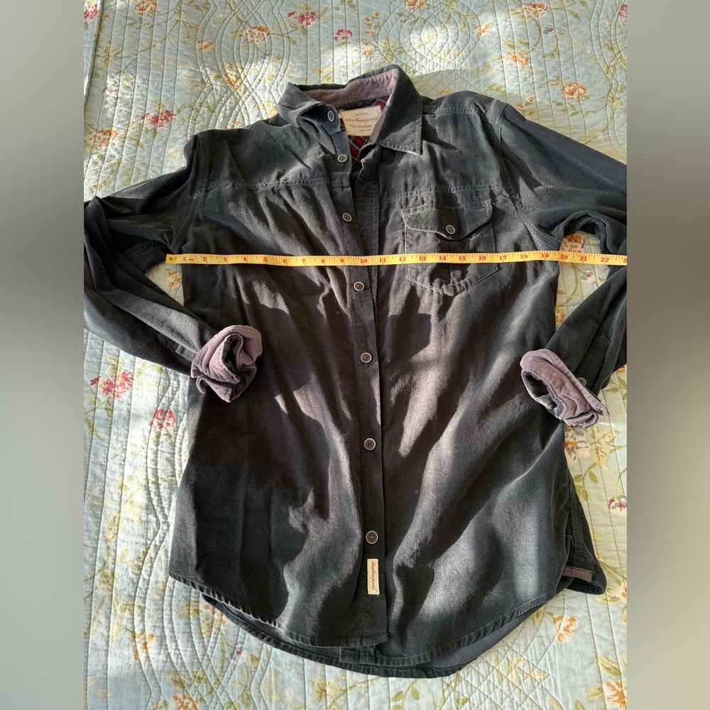 Men’s Weatherproof Vintage Dark Green Corduroy Button Up Shirt Size Small